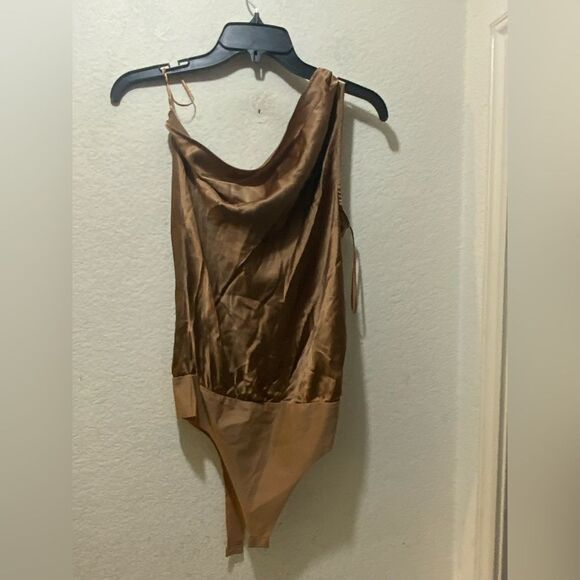 Cami NYC Small  Brown one shoulder silk satin Bodysuit - Picture 5 of 11